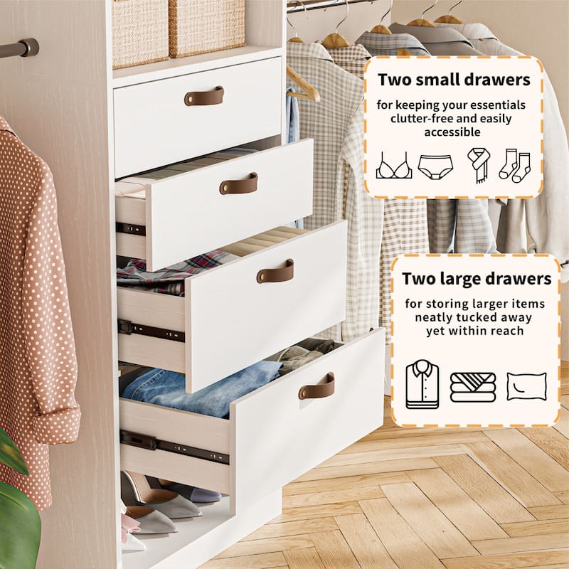 23.6"-149.6" W Modular Closet System, 2-12FT Walk-In Closet Organizer with 4 Expandable Rods and Drawers - 76.6'' H X 15.7'' D