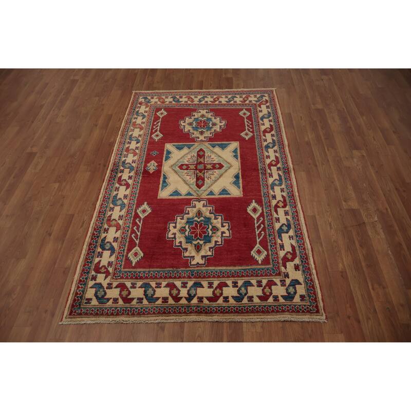 Hand Knotted Oriental 100% Wool Carpet Traditional Medallion Red Kazak Area Rug - 6' 4'' X 3' 10''
