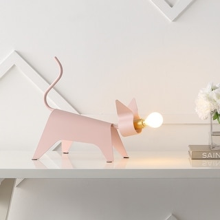 Gretchen 11.75" Modern Industrial Iron Feline LED Kids' Lamp, Pink by JONATHAN Y