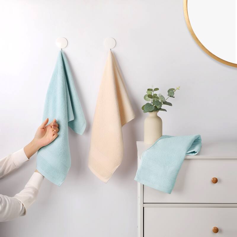 Solid Striped Hand Towel Set 13" x 29" Cotton Soft Absorbent Towels for Bath, Hotel, Spa - Beige - 2 Pack