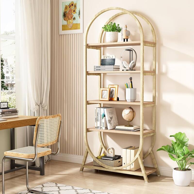 5 Tiers Open Bookshelf, 70.8" Tall Arched Bookcase