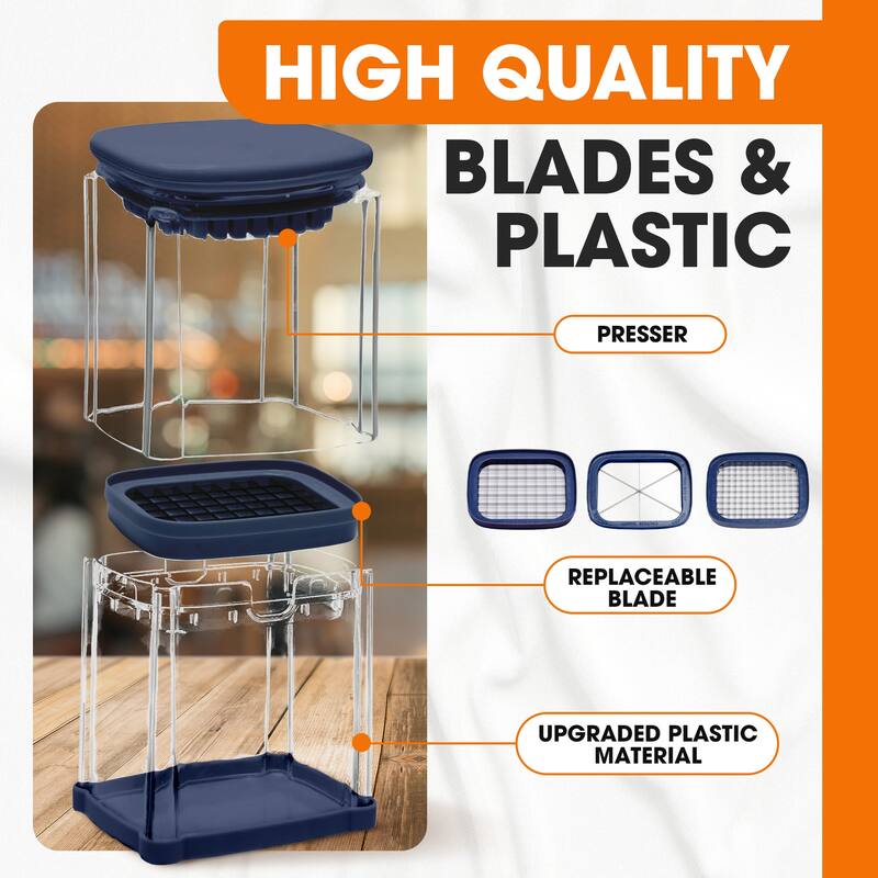 Cheer Collection Vegetable Chop Box with 3 Blades Navy Blue