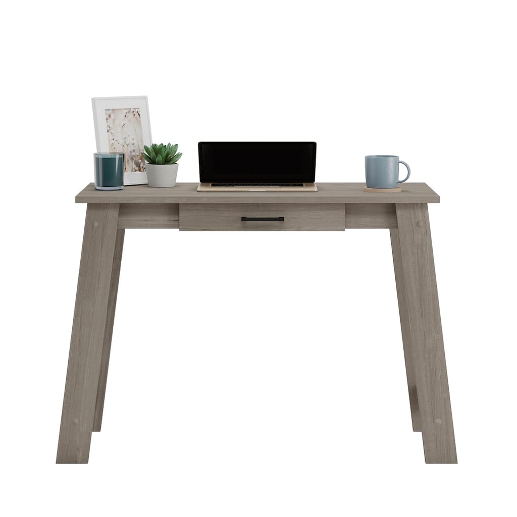 Wood Writing Table with Compact Design, Grayish Brown