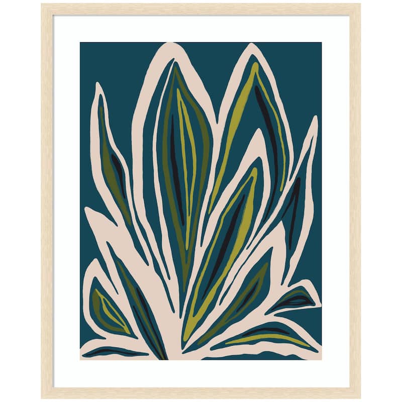 Kate and Laurel Framed Art Blue Flora 1 by Alicia Bock - 34x42 - Natural