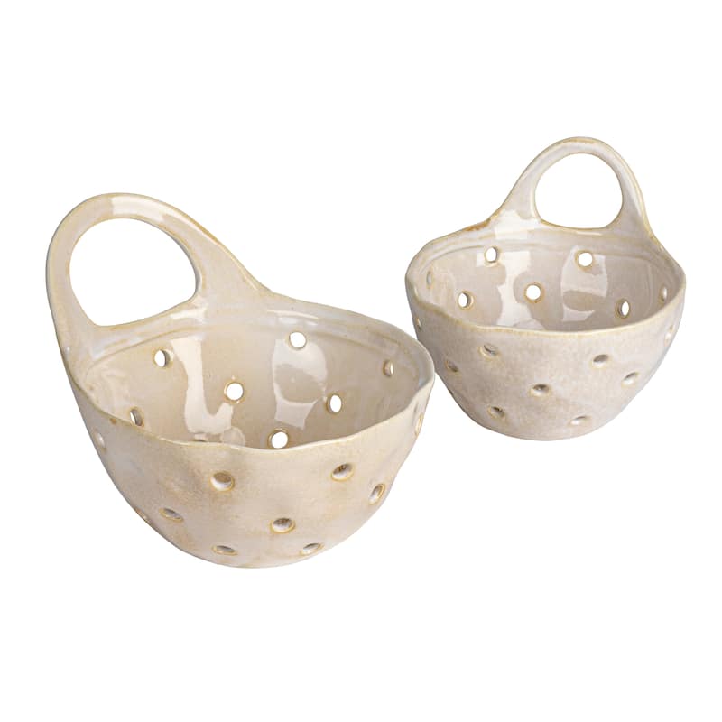 Set of 2 Cream Stoneware Colanders