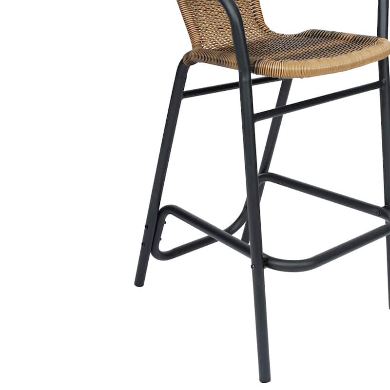 Commercial Indoor-Outdoor Rattan Restaurant Barstool with Aluminum Frame - N/A