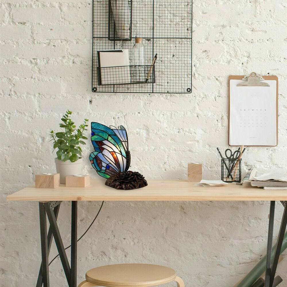 Butterfly Table Desk Lamp Stained Glass Led Bulb Lighted Artwork 6" x