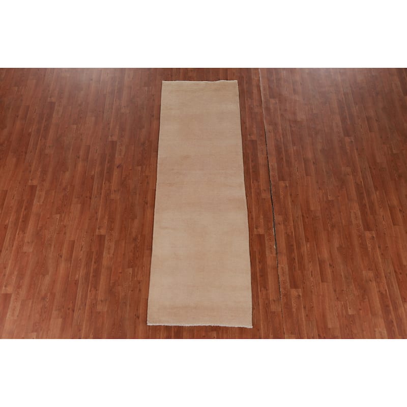 Hand Knotted Oriental 100% Wool Carpet Modern Solid Peach Gabbeh Runner Rug - 8' 3'' X 2' 7''