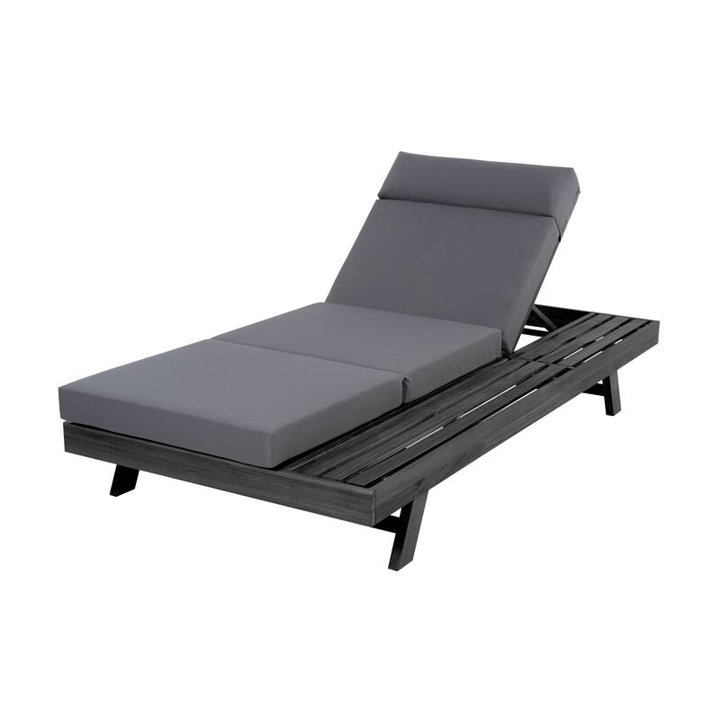 Outdoor Patio Lounge Chair, Adjustable Recliner with Headrest and Retractable Side Tray