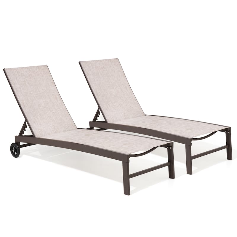 Outdoor Aluminum Adjustable Chaise Lounge Chairs with Wheels Sun Lounger