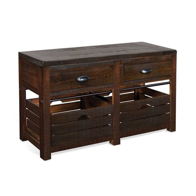 Flint Sofa Table, 2 Drawers, Crates, Dark Brown Mahogany Wood, 50 Inch