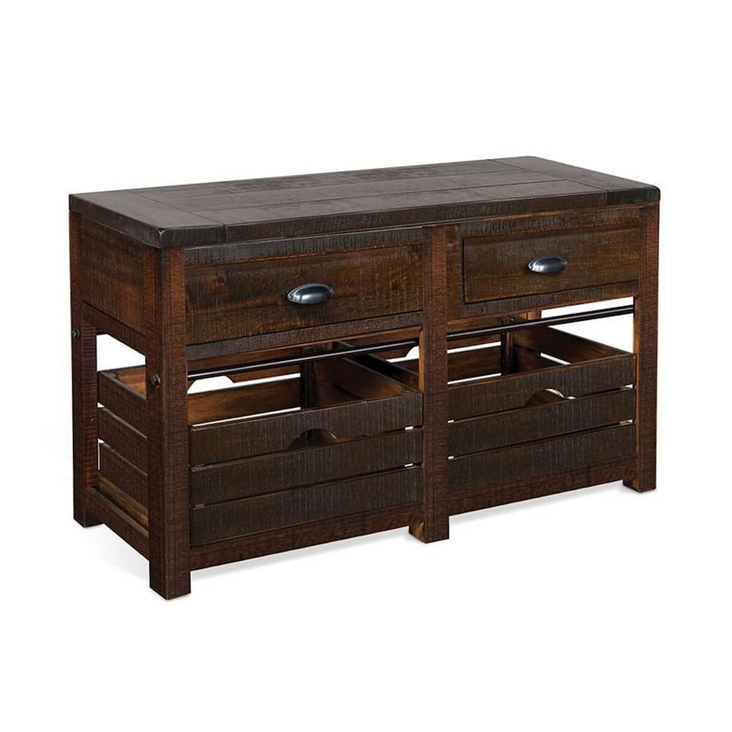 Flint Sofa Table, 2 Drawers, Crates, Dark Brown Mahogany Wood, 50 Inch