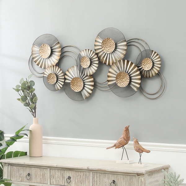 Distressed Grey and Gold Metal Modern Flower Wall Decor - On Sale