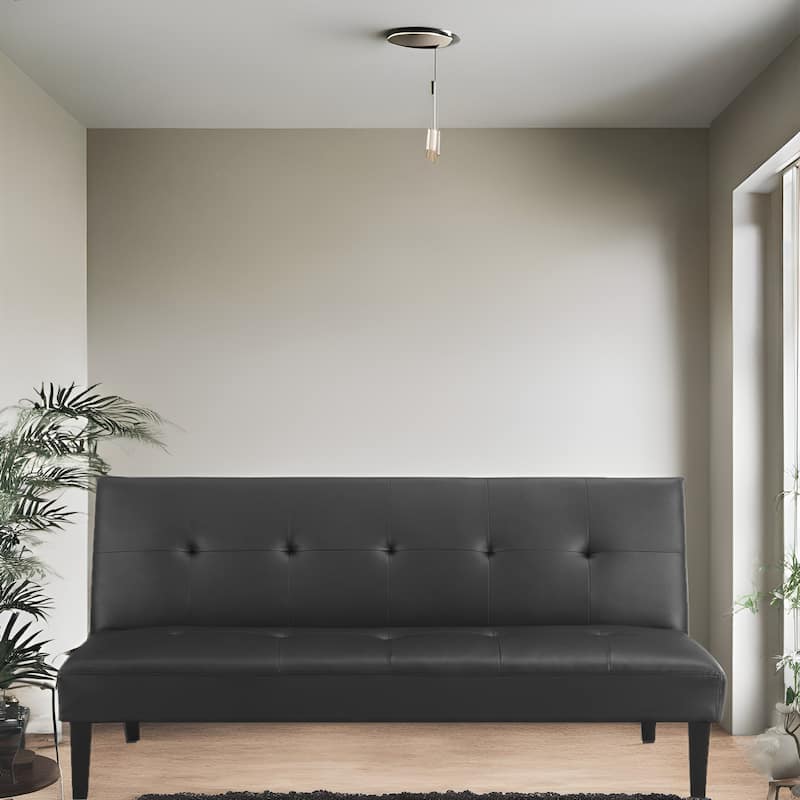 Modern Futon Sofa Bed, Convertible Couch with Wooden Legs, Recliner