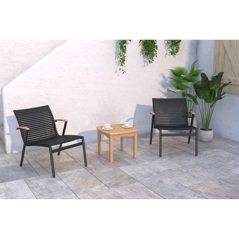 Amazonia FSC Certified Teak and Aluminum 3pc Bistro Set - Black and Brown