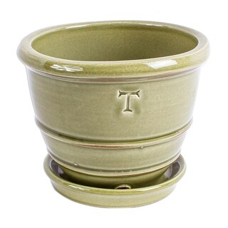 Novica Handmade Classic Olive Ceramic Flower Pot