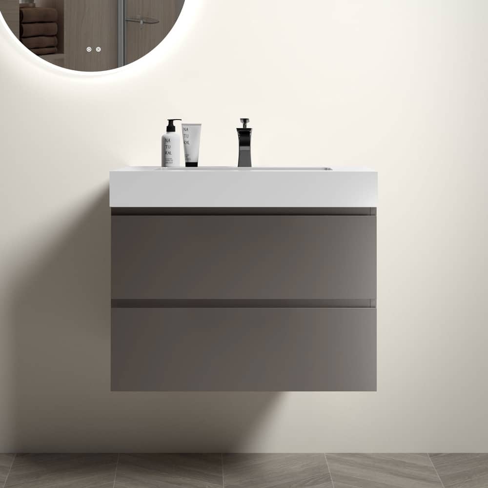 GDFStudio - Naomi Modern Floating Bathroom Vanity with Soft-Close Drawers and Pre-Assembled One-Piece Sink Basin