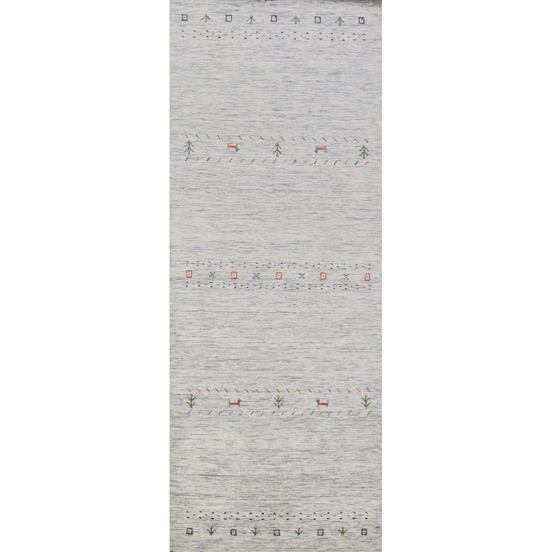 Tribal Gabbeh Runner Rug Handmade Beige Wool Carpet - 2'8" x 9'10"