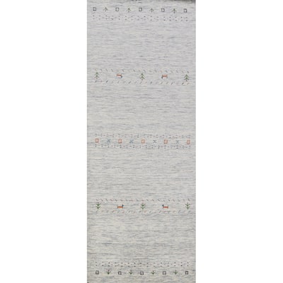 Tribal Gabbeh Runner Rug Handmade Beige Wool Carpet - 2'8" x 9'10"