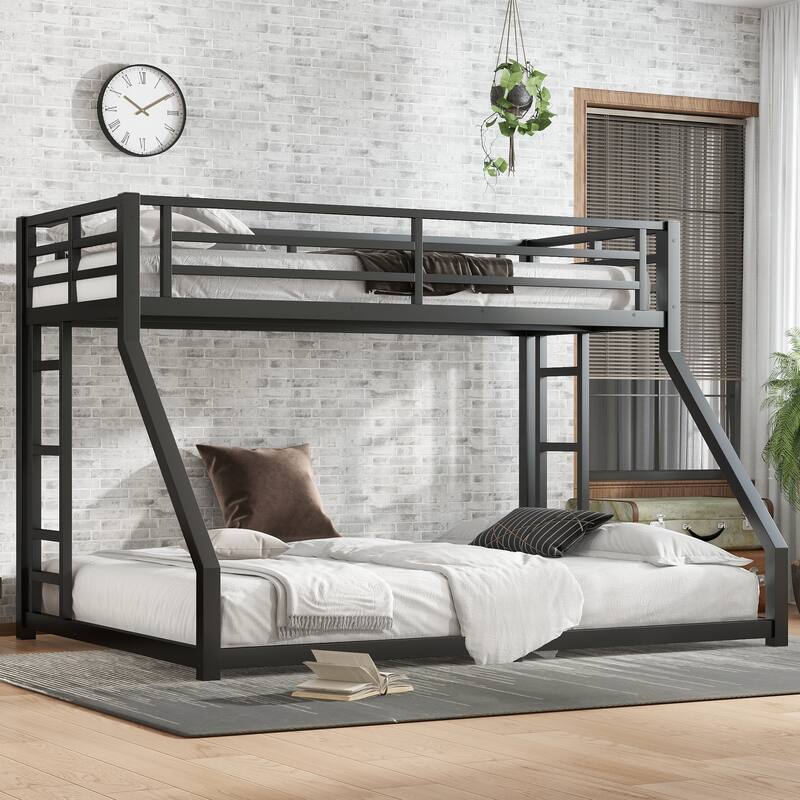 Sturdy Metal Twin XL over Queen Bunk Bed for Teens and Adults, Noise Reduced, No Box Spring Needed, Black - Black