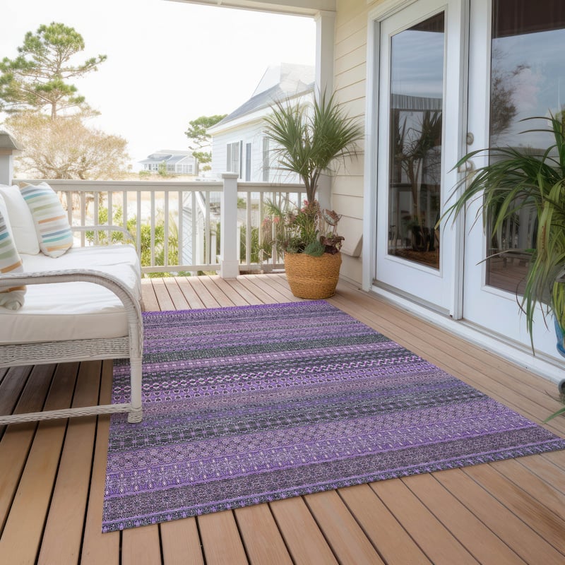 Machine Washable Indoor/ Outdoor Moroccan Stripes Chantille Rug