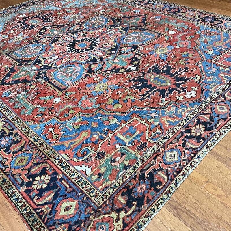 HERAT ORIENTAL Handmade 1940's Antique Heriz Wool Rug - 9'10" x 12'5"
