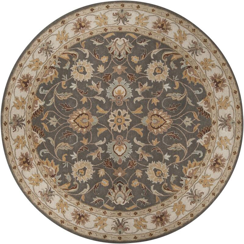 Livabliss Caesar Updated Traditional Border Area Rug. - 8' x 8' - Grey/Beige - Round