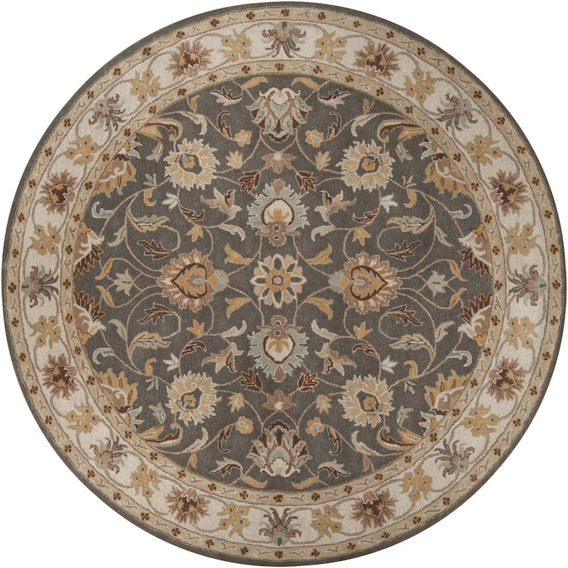 Livabliss Caesar Updated Traditional Border Area Rug. - 8' x 8' Round - Grey/Beige