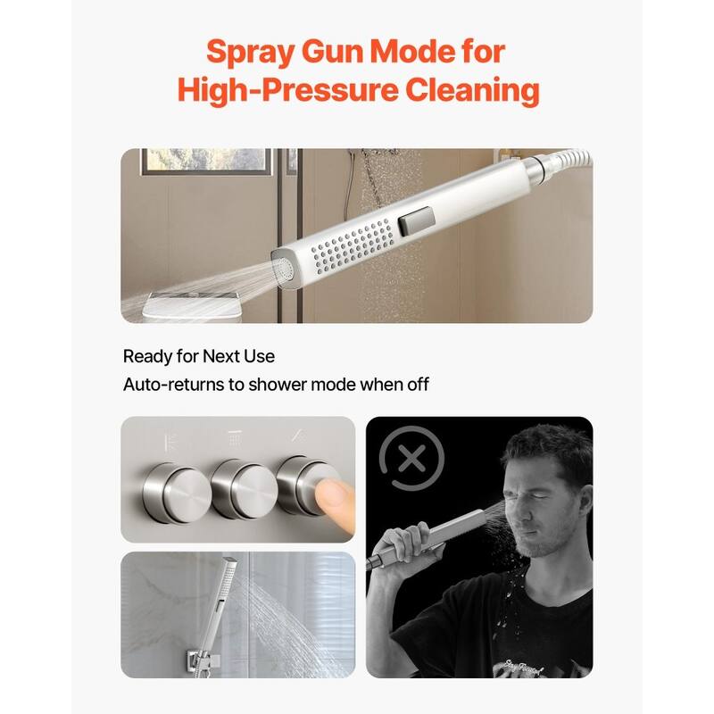 Brushed Nickel 3-Function Rainfall Shower System with Handheld Spray and Adjustable Side Shower - Brushed Nickel