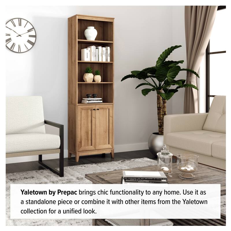 Prepac Yaletown 79.5" H Bookcase, Extra Tall Bookshelf with 4 Shelves and 2 Doors, Accent Bookshelf for Living Room, Home Office