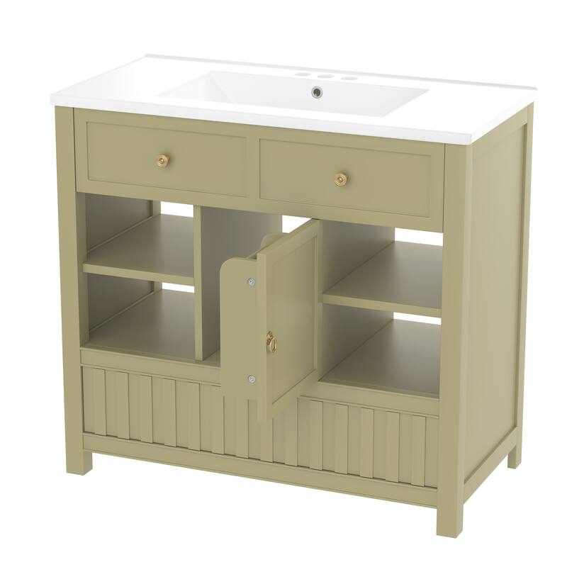 Bathroom Vanity with Sink, Freestanding Bathroom Storage Cabinet, Bathroom Sink Vanity with Open Shelves, Doors & Drawers