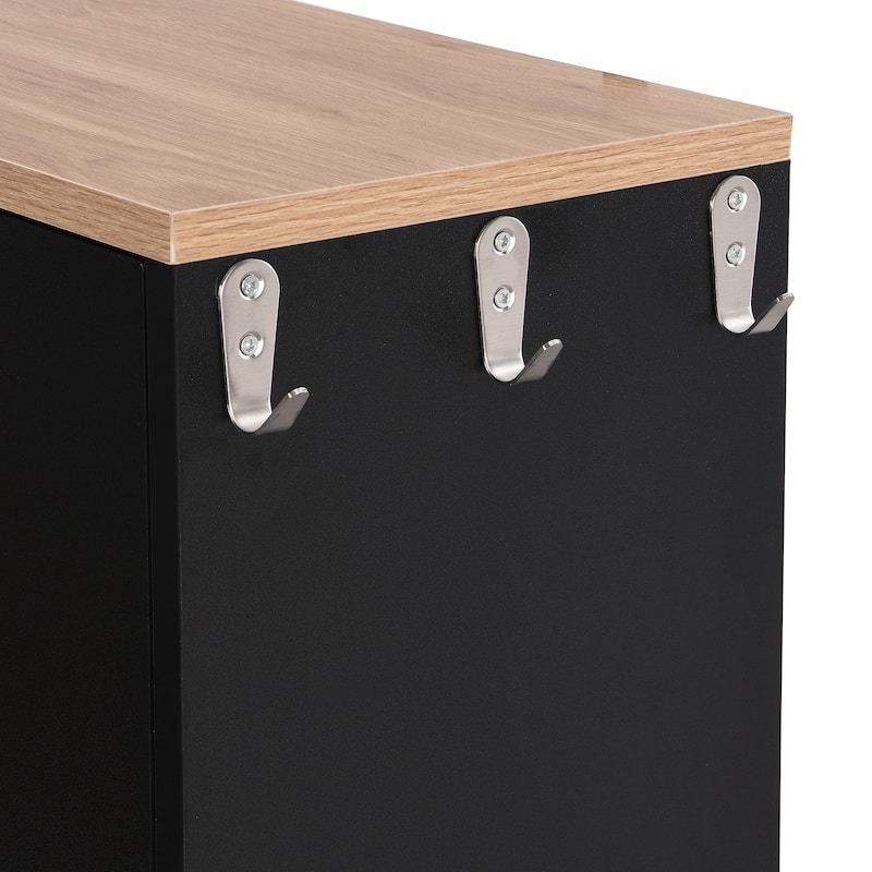 Sleek Narrow Shoe Cabinet with Adjustable Shelves & 3 Flip Drawers, Wood Grain Finish for Entryway Storage