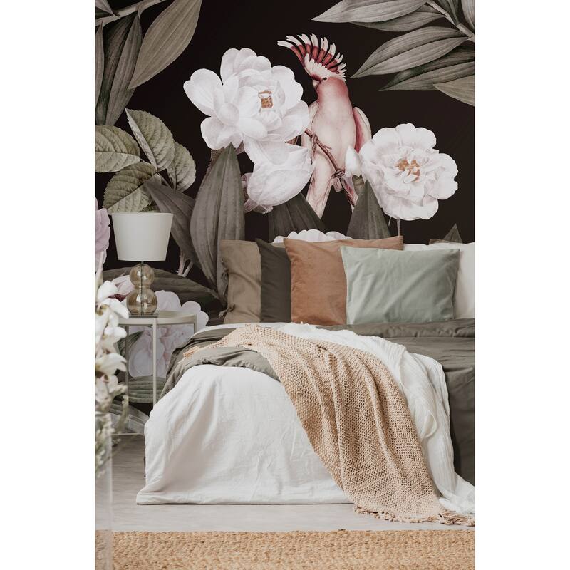 Exotic Flowers Night Garden Wallpaper Mural Tropical Bird