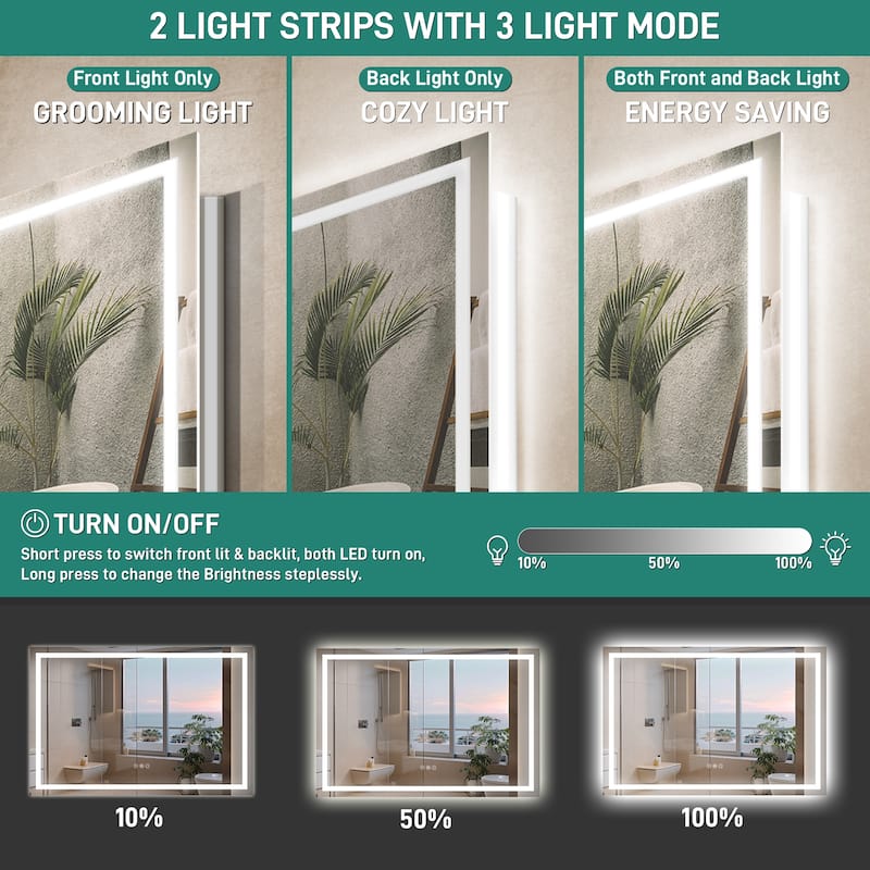 Durx-litecrete Bathroom Vanity Mirror with Single LED Light Strips and Adjustable Brightness - 28*36