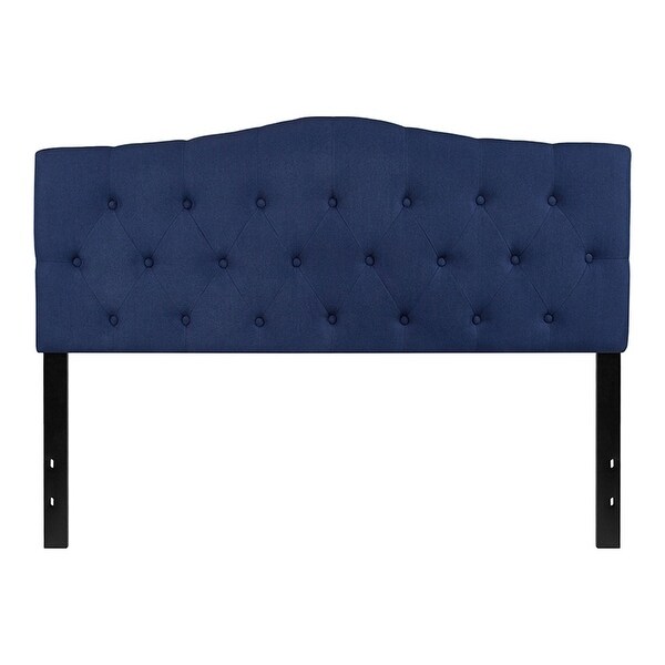 Offex Button Tufted Upholstered Queen Size Panel Headboard in Navy Fabric