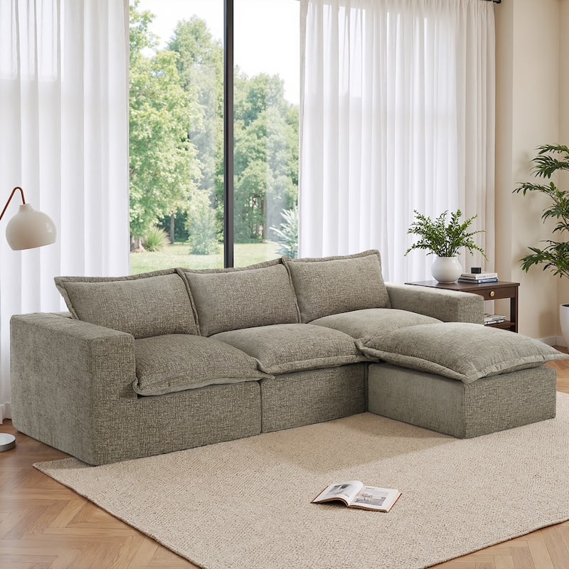 Chenille No Assembly Modular Sectional Sofa Cloud Couch with Ottoman