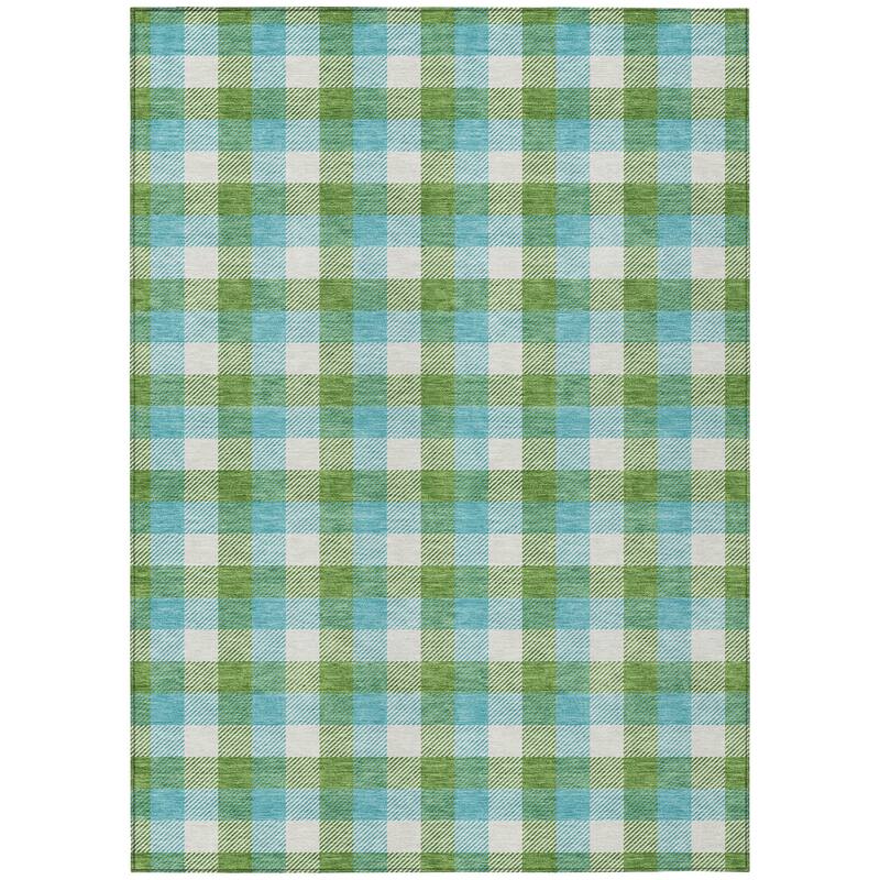 Machine Washable Indoor/ Outdoor Plaid Chantille Rug