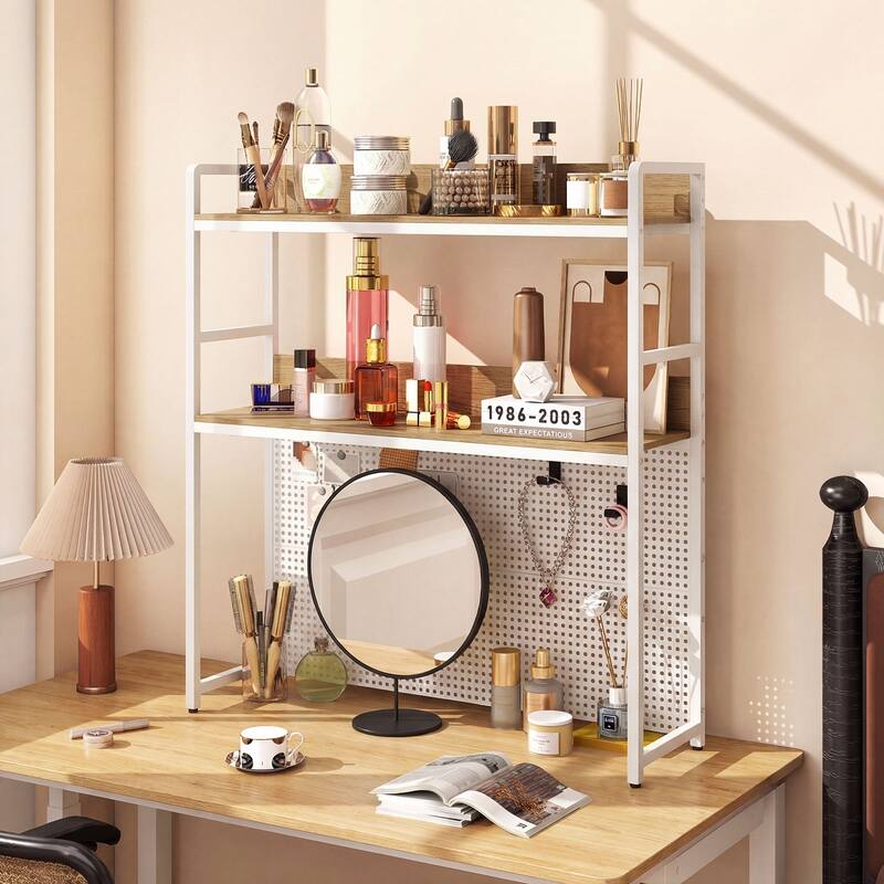 Gymax 2-Tier Countertop Desktop Bookshelf w/ Metal Pegboard 2
