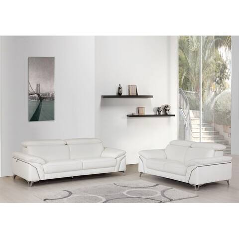 Contemporary Top Grain Leather Living Room 2PC Sofa Set