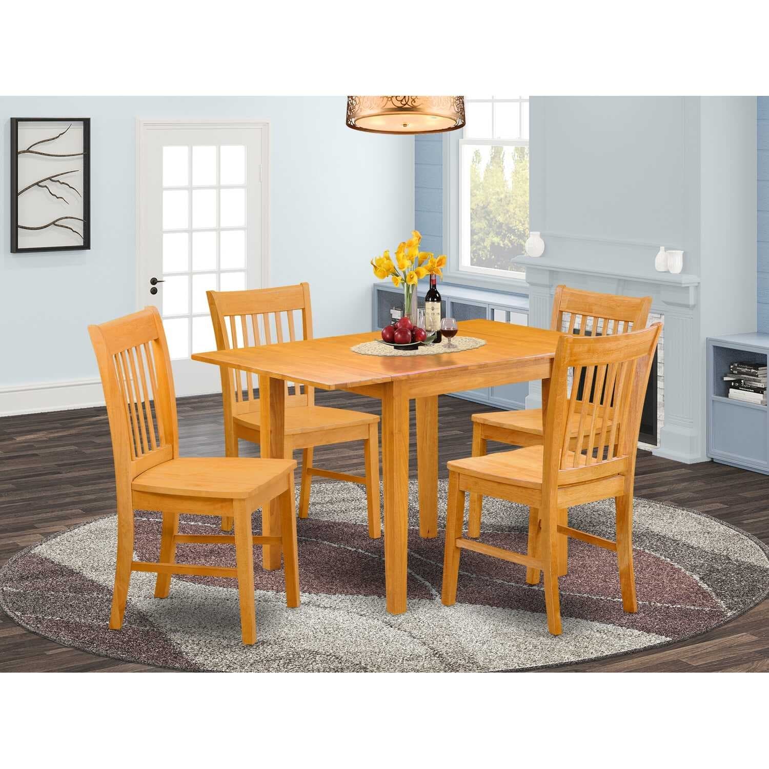 5-Piece Natural Oak Finish Solid Wood Top Dining Room Set (Seats-4)