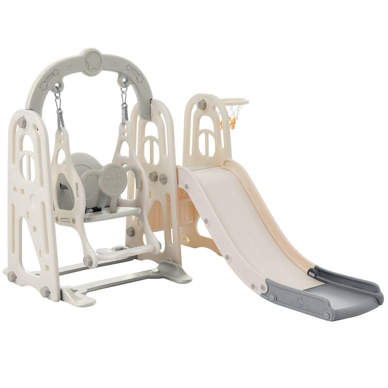 3 In 1 Toddler Slide And Swing Set Climber Slide Playset With Basketball Hoop Freestanding Indoor Outdoor