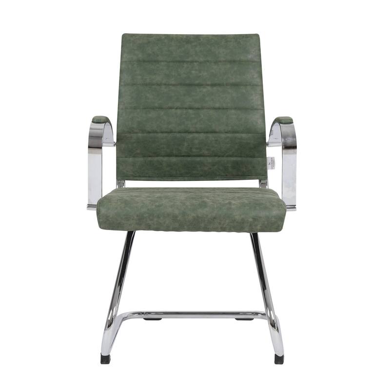 Benmar Modern Leather Office Chair with Stainless Steel Sled Base, Floor Caps, Ergonomic Desk Chair for Home Office or Workspace