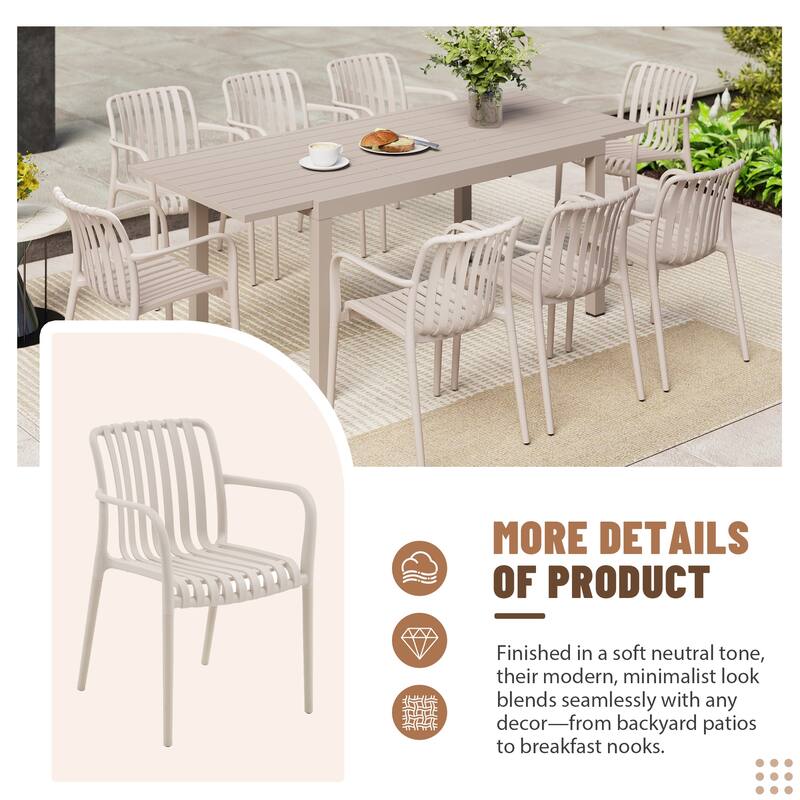Outdoor Dining Set 9-Piece Stackable Plastic Lightweight Dining Armchair and Extendable Dining Table