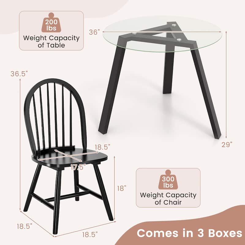 Gymax 5 PCS Dining Set for 4 Round Table w/ 4 Chairs Solid Rubber Wood
