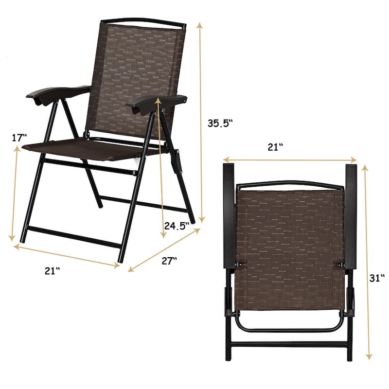 Costway 5PC Bistro Outdoor Patio Furniture Set Glass Table W/4 Folding - 5PC set