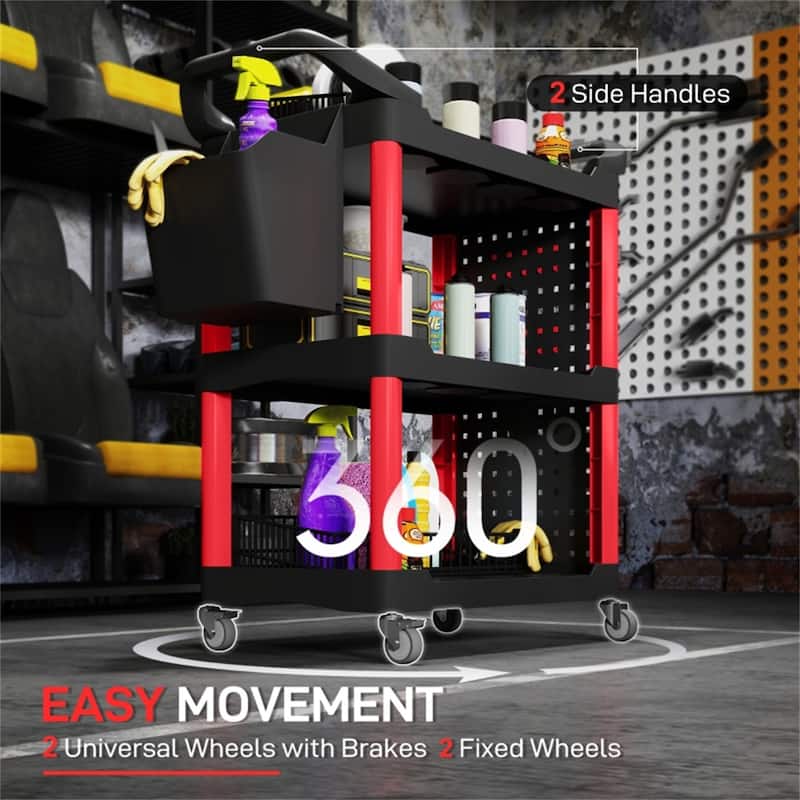 Adjustable Workshop Stool with Lumbar Support, Locking Wheels and Metal Tray and Bottle Holders