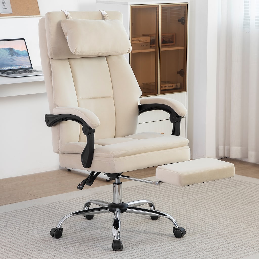 Velvet Desk Chair Executive Office Chair with Lumbar Support, Removable Headrest, Retractable Footrest, for Home and Office