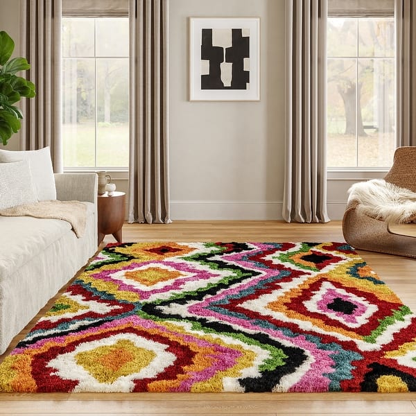 slide 2 of 25, Nuloom Handmade Carnival Abbey Shaggy Area Rug 7'6" x 9'6" - Multicolor
