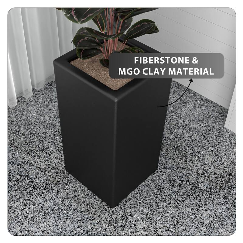 Terra Modern Tall Square Column Planter Sleek Fiberstone & MgO Clay Pedestal Pot - Weather-Resistant Front Door & Entryway Decor