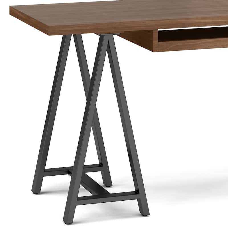 WYNDENHALL Hawkins Industrial 60 inch Wide SOLID WALNUT WOOD and Metal Desk in Walnut